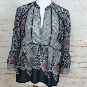 LUCKY BRAND blouse black gray and pink
